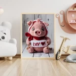 Custom Name Crochet Pig Prints Personalized Nursery Decor for Kids Bedrooms Adorable and Unique Baby Room Art