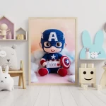 Custom Child Name Art Personalized Captain America Crochet Doll Digital Image Trendy Superhero Decor for Kids Room Unique Wall Art Gift