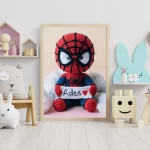 Custom Child Name Art Personalized Spiderman Crochet Doll Digital Image Unique Wall Art Gift Trendy Superhero Decor for Kids Room