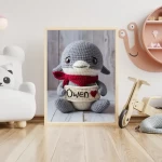 Personalized Crochet Dolphin Art Prints Custom Name Nursery Decor for Newborns and Infants Trendy and Customizable Baby Gifts