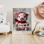 Custom Name Crochet Pig Prints Personalized Nursery Decor for Kids Bedrooms Adorable and Unique Baby Room Art