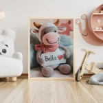 Custom Name Crochet Cow Prints Personalized Nursery Decor for Kids Bedrooms Adorable and Unique Baby Room Art