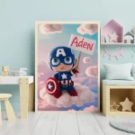 Custom Child Name Art Personalized Captain America Crochet Doll Digital Image Trendy Superhero Decor for Kids Room Unique Wall Art Gift