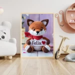 Personalized Printable Crochet Fox Art Custom Name Nursery Decor for Birthdays and Special Occasions Unique and Adorable Baby Gifts