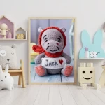 Custom Name Crochet Hippo Prints Personalized Nursery Decor for Kids Bedrooms Adorable and Unique Baby Room Art