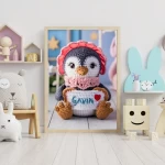 Personalized Printable Crochet Penguin Art Custom Name Nursery Decor for Children's Rooms Cute and Customizable Baby Shower Gifts