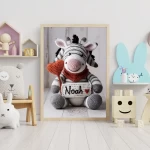 Custom Name Crochet Zebra Decor Printables Personalized Wall Art for Children's Rooms and Play Areas Trendy and Customizable Baby Decor