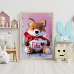 Personalized Printable Crochet Fox Art Custom Name Nursery Decor for Birthdays and Special Occasions Unique and Adorable Baby Gifts