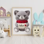 Custom Name Crochet Cat Wall Art Personalized Printables for Nursery and Kids Playrooms Unique and Fun Baby Decor