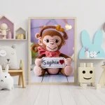 Custom Name Crochet Monkey Nursery Art Personalized Printable Decor for Baby Nurseries Trendy and Customizable Room Decor