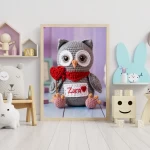 Personalized Printable Crochet Owl Art Custom Name Nursery Decor for Birthdays and Special Occasions Unique and Adorable Baby Gifts