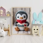 Personalized Printable Crochet Penguin Art Custom Name Nursery Decor for Children's Rooms Cute and Customizable Baby Shower Gifts