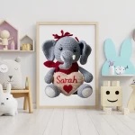 Custom Name Crochet Elephant Nursery Art Personalized Printable Decor for Baby Nurseries Trendy and Customizable Room Decor