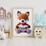 Personalized Printable Crochet Fox Art Custom Name Nursery Decor for Birthdays and Special Occasions Unique and Adorable Baby Gifts