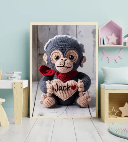 Personalized Printable Crochet Gorilla Art Custom Name Nursery Decor for Children's Rooms Cute and Customizable Baby Shower Gifts