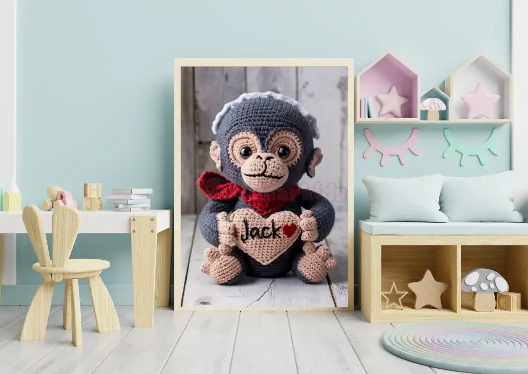 Personalized Printable Crochet Gorilla Art Custom Name Nursery Decor for Children's Rooms Cute and Customizable Baby Shower Gifts