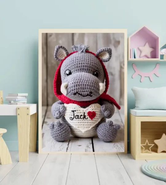 Custom Name Crochet Hippo Prints Personalized Nursery Decor for Kids Bedrooms Adorable and Unique Baby Room Art