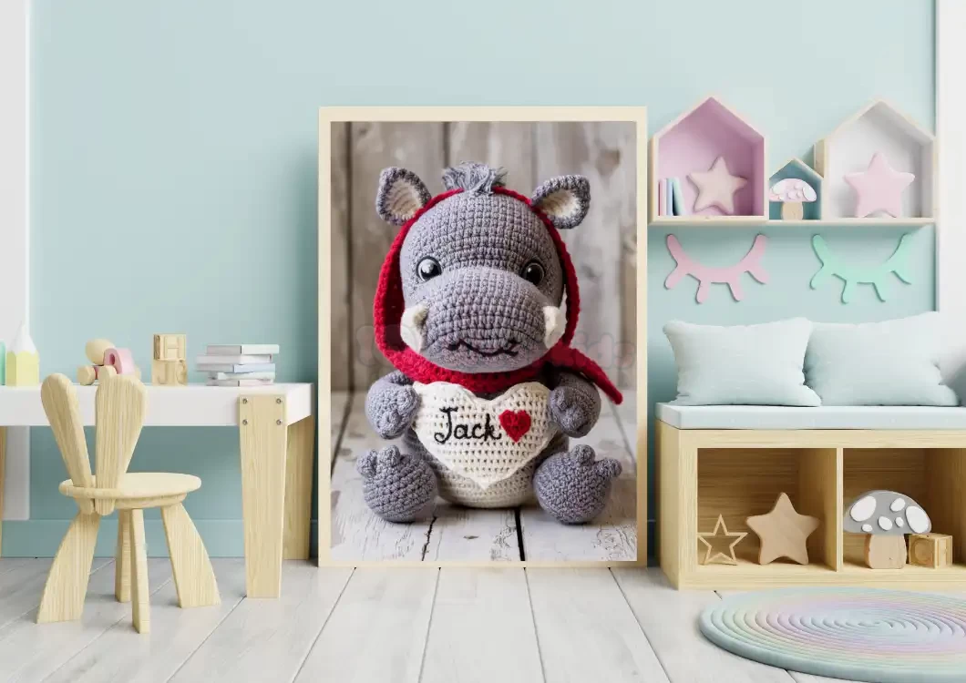 Custom Name Crochet Hippo Prints Personalized Nursery Decor for Kids Bedrooms Adorable and Unique Baby Room Art