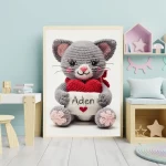 Custom Name Crochet Cat Wall Art Personalized Printables for Nursery and Kids Playrooms Unique and Fun Baby Decor