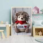 Personalized Crochet Hedgehog Art Prints Custom Name Nursery Decor for Newborns and Infants Trendy and Customizable Baby Gifts