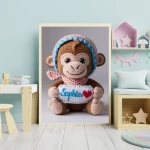 Custom Name Crochet Monkey Nursery Art Personalized Printable Decor for Baby Nurseries Trendy and Customizable Room Decor