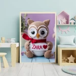 Personalized Printable Crochet Owl Art Custom Name Nursery Decor for Birthdays and Special Occasions Unique and Adorable Baby Gifts