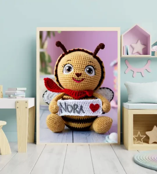 Personalized Printable Crochet Bee Art Custom Name Nursery Decor for Children's Rooms Cute and Customizable Baby Shower Gifts