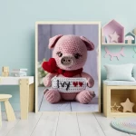 Custom Name Crochet Pig Prints Personalized Nursery Decor for Kids Bedrooms Adorable and Unique Baby Room Art