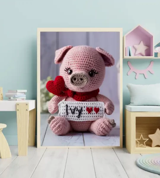 Custom Name Crochet Pig Prints Personalized Nursery Decor for Kids Bedrooms Adorable and Unique Baby Room Art