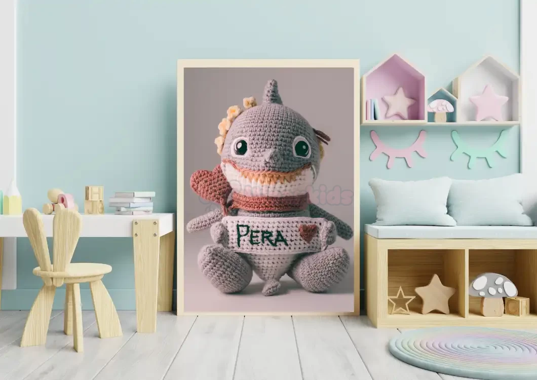 Custom Name Crochet Shark Wall Art Personalized Printables for Nursery and Kids Playrooms Unique and Fun Baby Decor