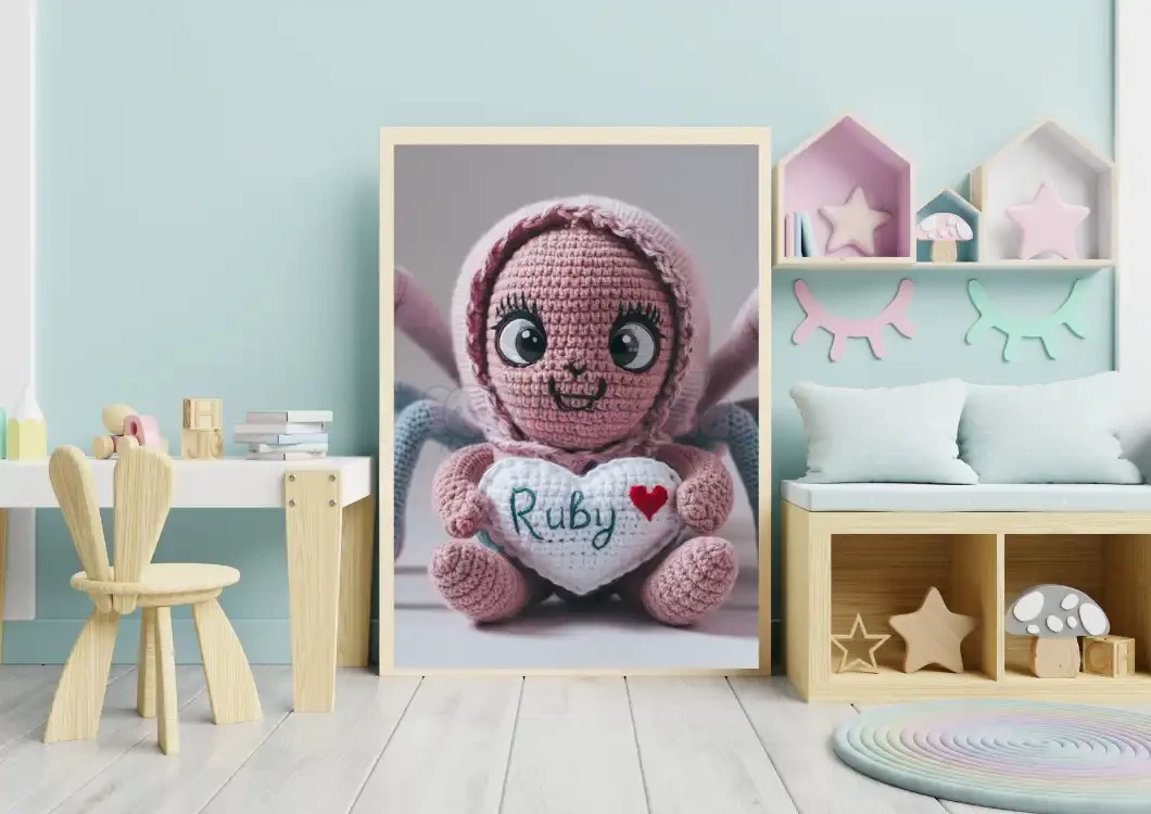 Personalized Crochet Spider Art Prints Custom Name Nursery Decor for Newborns and Infants Trendy and Customizable Baby Gifts