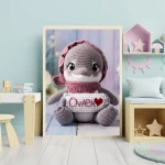 Personalized Crochet Dolphin Art Prints Custom Name Nursery Decor for Newborns and Infants Trendy and Customizable Baby Gifts