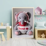 Custom Name Crochet Elephant Nursery Art Personalized Printable Decor for Baby Nurseries Trendy and Customizable Room Decor