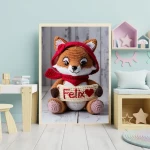 Personalized Printable Crochet Fox Art Custom Name Nursery Decor for Birthdays and Special Occasions Unique and Adorable Baby Gifts