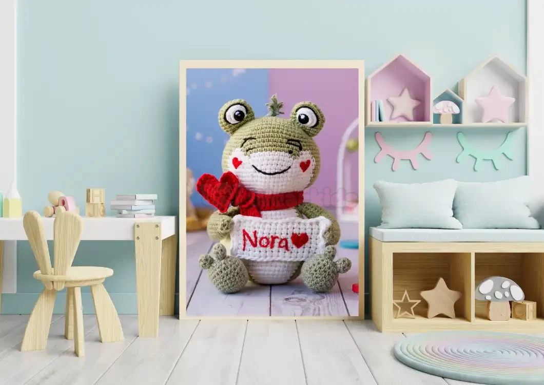 Custom Name Crochet Frog Decor Printables Personalized Wall Art for Children's Rooms and Play Areas Trendy and Customizable Baby Decor