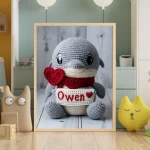 Personalized Crochet Dolphin Art Prints Custom Name Nursery Decor for Newborns and Infants Trendy and Customizable Baby Gifts