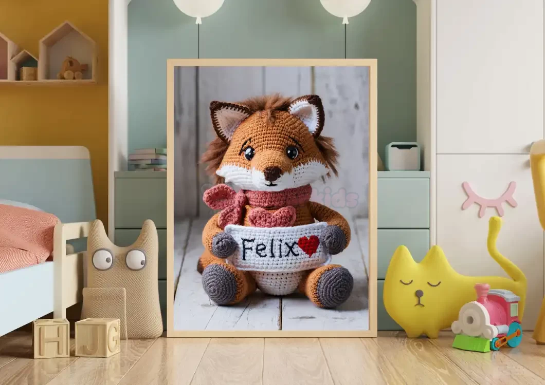 Personalized Printable Crochet Fox Art Custom Name Nursery Decor for Birthdays and Special Occasions Unique and Adorable Baby Gifts