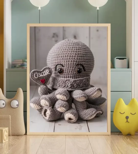 Octopus Personalized Knit a Teddy Personalized Crochet Octopus Toy Knitting Pattern Printable Custom Name Nursery Decor Art