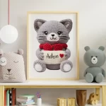 Custom Name Crochet Cat Wall Art Personalized Printables for Nursery and Kids Playrooms Unique and Fun Baby Decor