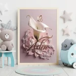 Personalized Calla Lily Digital Art for Kids Rooms Custom 3D Render Name Sign Elegant Nursery Wall Decor