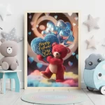 Personalized Special Day Gift Adorable Plush Bear with Heart and Balloons Holding Happy Father's Day Name Sign