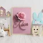 Personalized name signs Customized nursery prints Unique name signs Customizable kids room decor Trendy nursery pink rose wall art