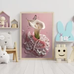 Personalized Calla Lily Digital Art for Kids Rooms Custom 3D Render Name Sign Elegant Nursery Wall Decor