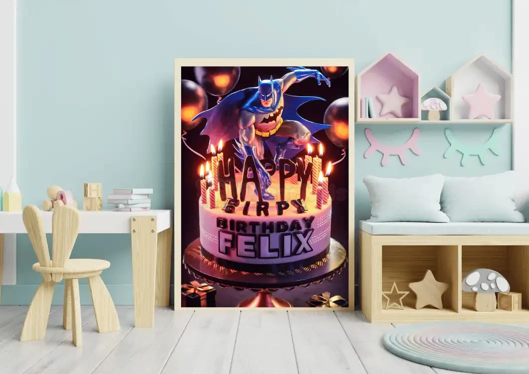 Personalized Batman Birthday Digital Design Custom Name Superhero Party Decor Printable Kids Birthday Decoration Nursery Superhero Wall Art