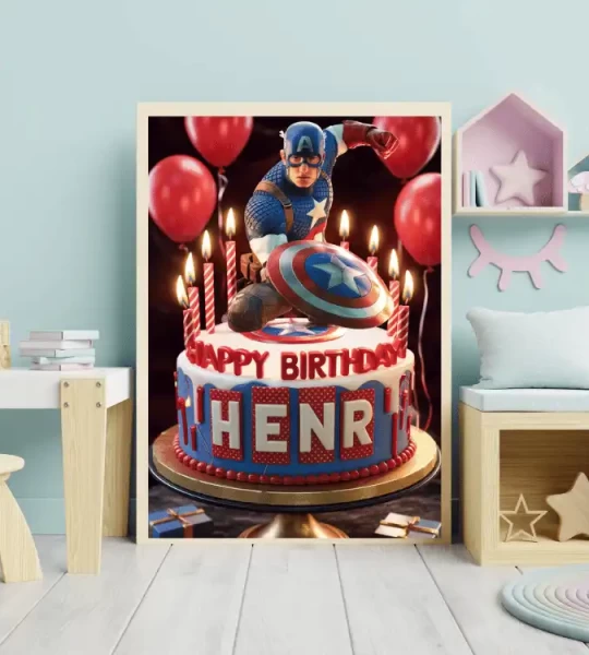 Captain America Digital Birthday Card Customizable Superhero Party Decor Personalized Kids Birthday Design nursery decor bedroom party