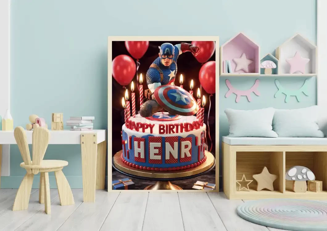 Captain America Digital Birthday Card Customizable Superhero Party Decor Personalized Kids Birthday Design nursery decor bedroom party