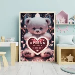 Personalized Digital Painting of Fluffy Teddy Bear with Light-Up Heart Sign Custom Happy Birthday Art Print