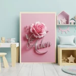 Personalized name signs Customized nursery prints Unique name signs Customizable kids room decor Trendy nursery pink rose wall art