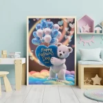 Personalized Special Day Gift Adorable Plush Bear with Heart and Balloons Holding Happy Father's Day Name Sign