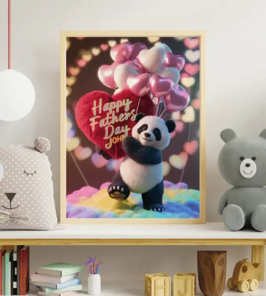 Personalized Special Day Gift Adorable Plush Panda with Heart and Balloons Holding Happy Father's Day Name Sign